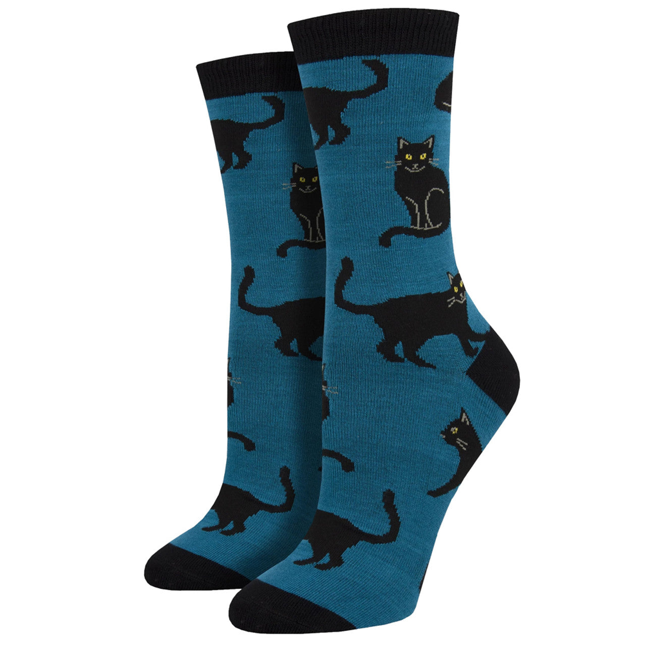 Womens Black Cat Blue Bamboo Crew