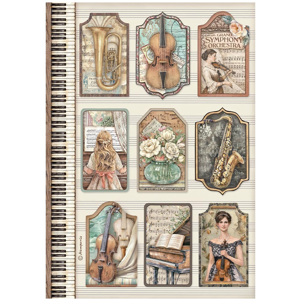 Stamperia A4 Rice Paper Symphony Tags