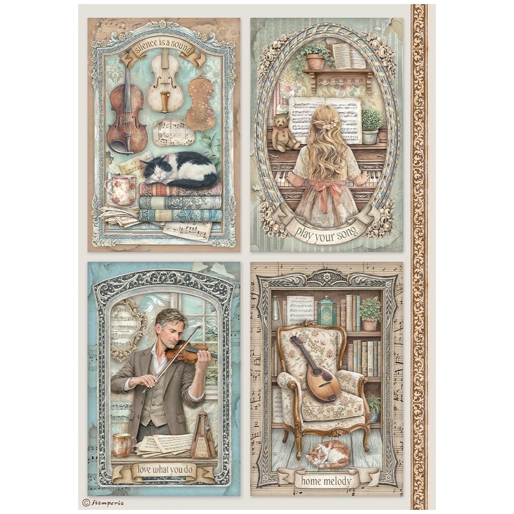 Stamperia A4 Rice Paper Symphony 4 Cards
