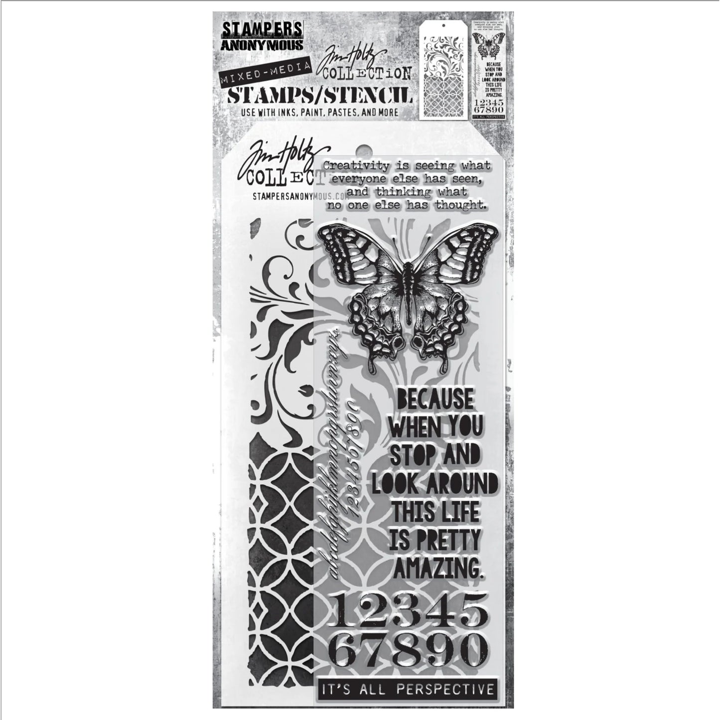 Stampers Anonymous - Tim Holtz - Clear Stamps & Stencil - Perspective, Flourish and Latticework
