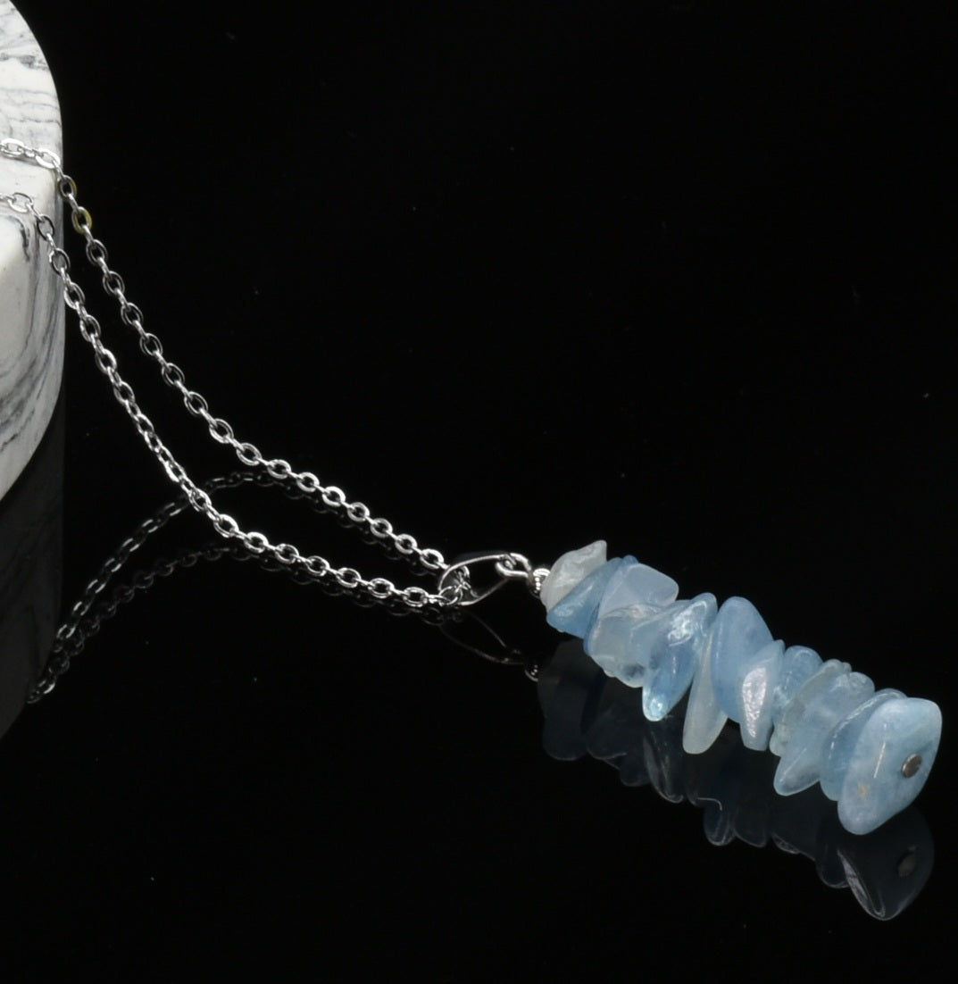 Aquamarine Pendant on 32" Stainless Steel Chain