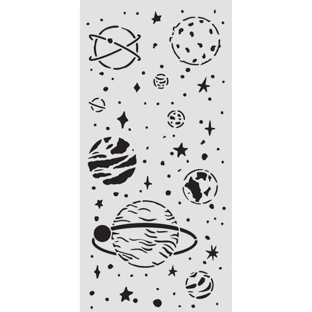 Stamperia A New Beginning Media Stencil, Planetary 10x4.75"