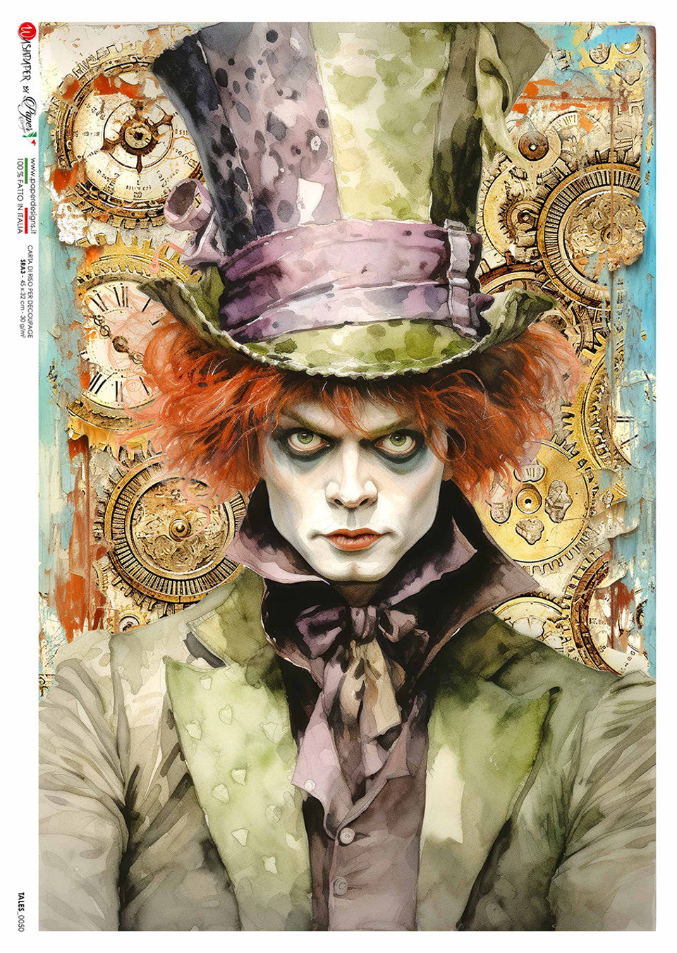 Paper Designs Green Mad Hatter Rice Paper A4