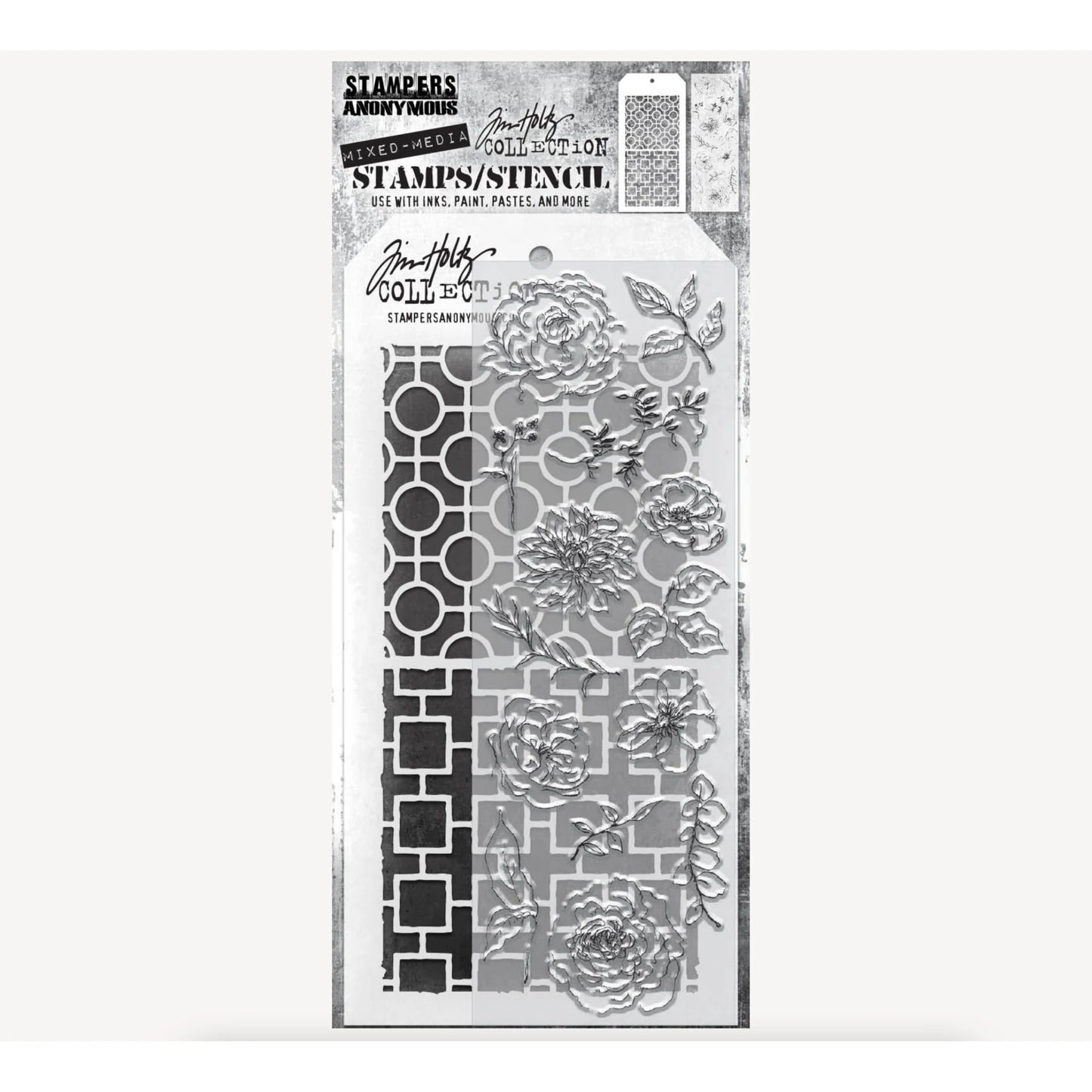 Tim Holtz & Stampers Anonymous - Mix Media - Floral Elements & Linked Circles and Linked Squares