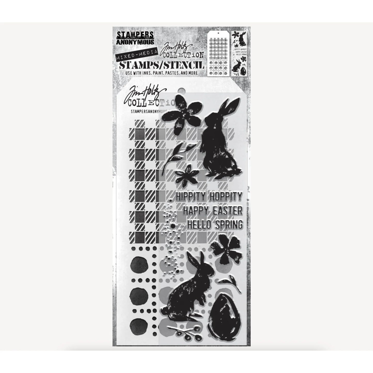 Stampers Anonymous - Tim Holtz - Clear Stamps & Stencil - Spring Shadows, Gingham and Dotted Line