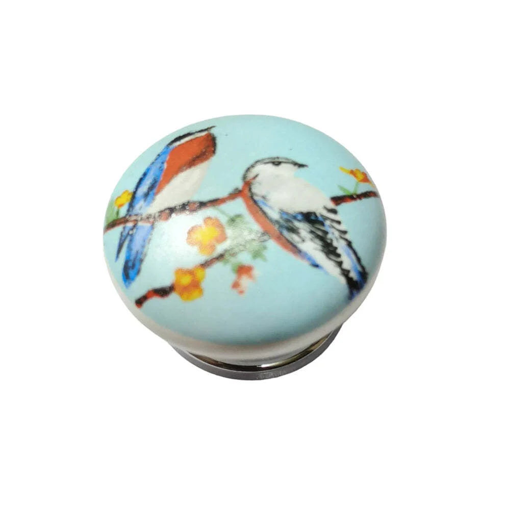 Ceramic Multi Blue Bird Knob