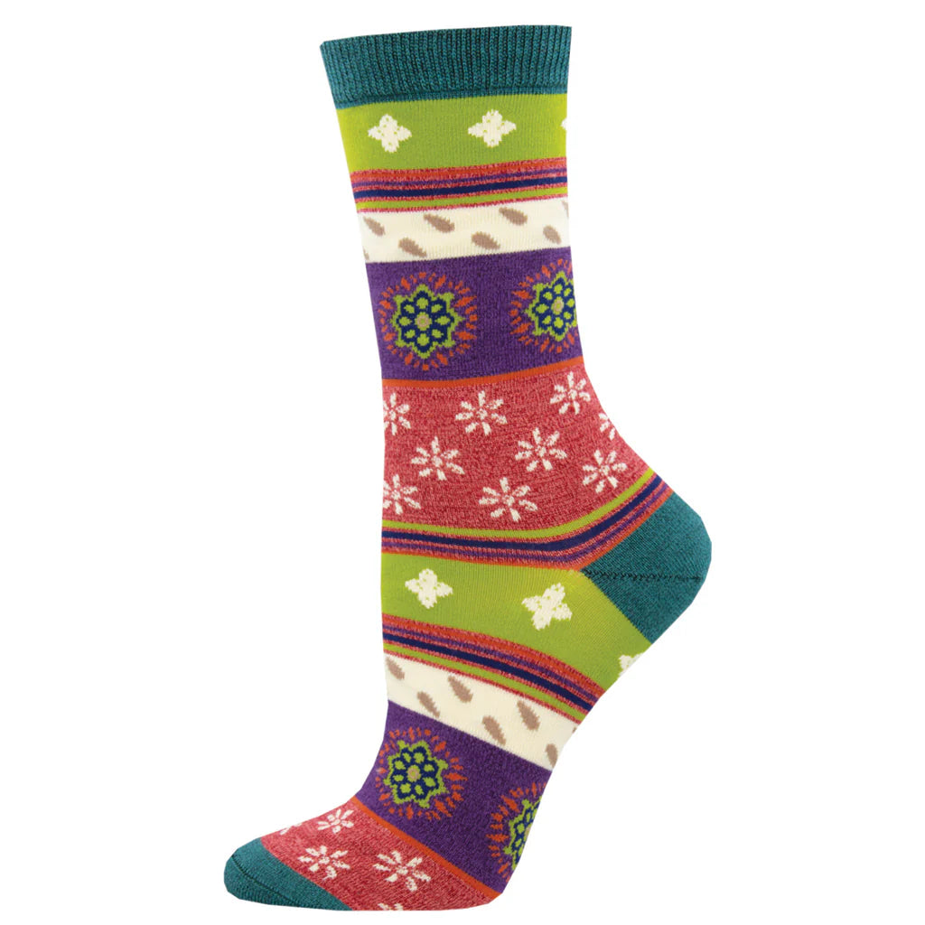 Women's Marrakesh Motif Pink Heather Bamboo Crew Sock
