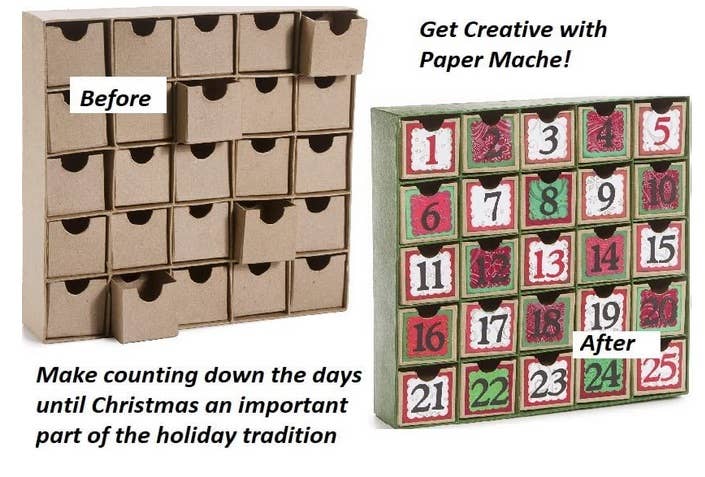 Factory Direct Craft - Paper Mache Advent Countdown Box - 11-1/8" W x 11-1/8" H