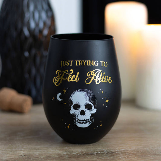 Something Different Wholesale Trying to Feel Alive Skull Stemless Wine Glass