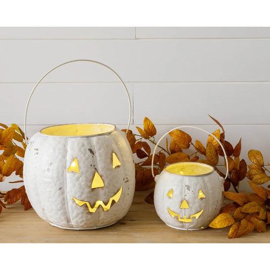 Metal Jack O Lanterns White SEt of 2