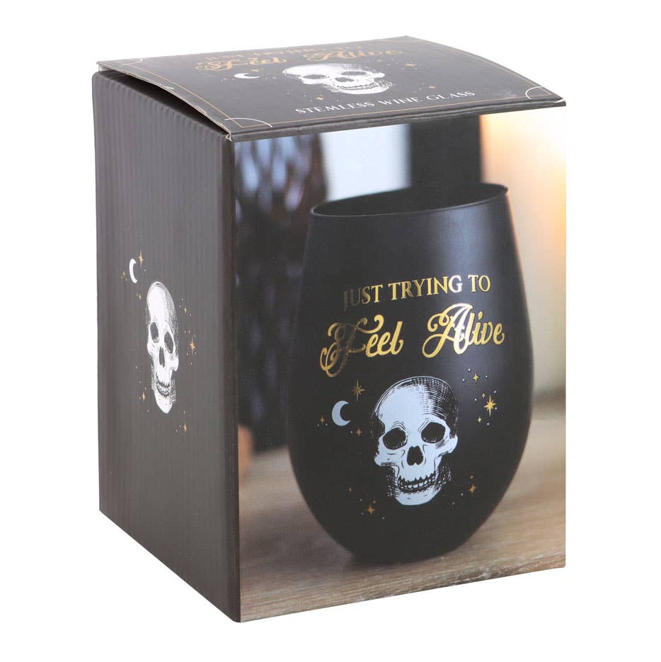 Something Different Wholesale Trying to Feel Alive Skull Stemless Wine Glass