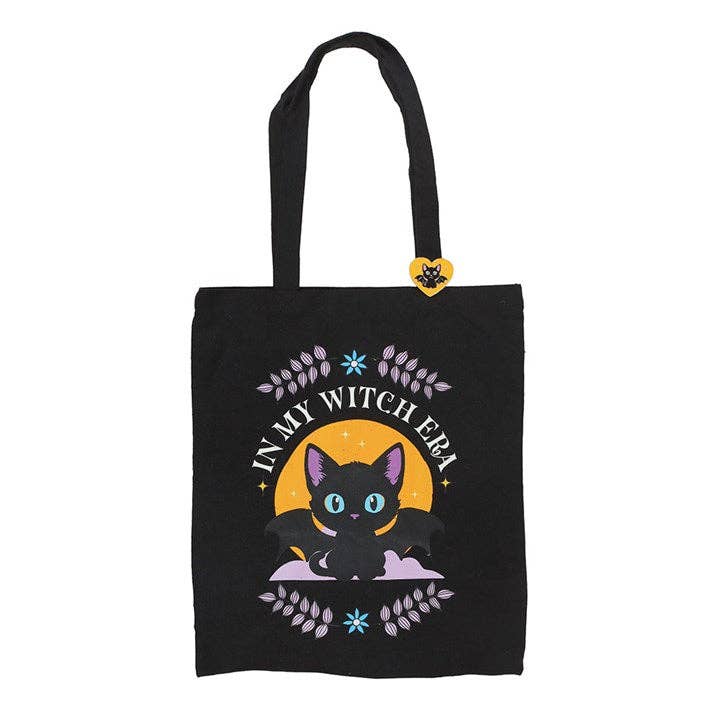 Something Different Wholesale In My Witch Era Bat Cat Polycotton Tote Bag with Enamel Pin