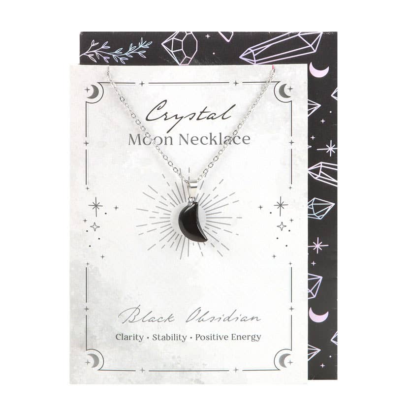 Something Different Wholesale Black Obsidian Crystal Moon Necklace on Greeting Card