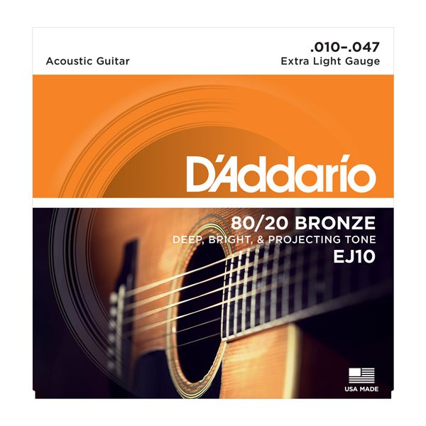 D'ADDARIO EJ10 EXTRA LIGHT 80/20 BRONZE ACOUSTIC GUITAR STRI