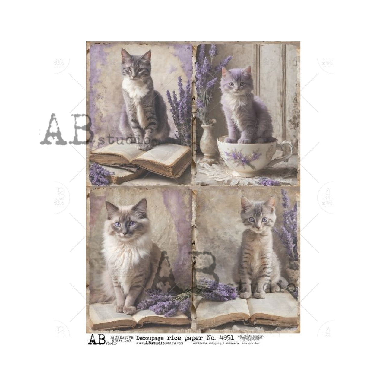 AB Studios Four Studios Lavender Kittlies A4 Rice Paper