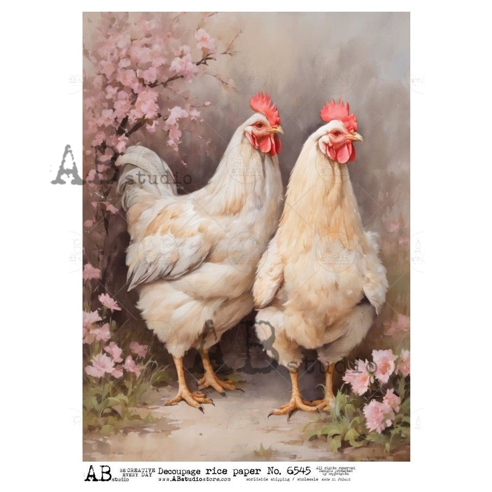 AB Studios : Two Roosters Rice Paper A4