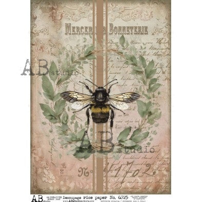 AB Studios - Vintage Bee & Laurel Wreath A4 Rice Paper