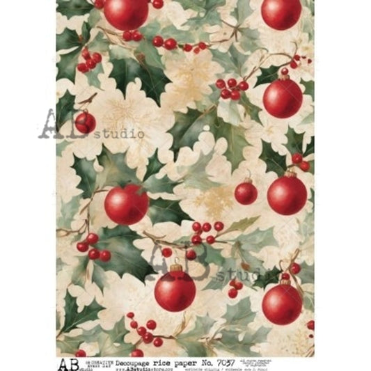AB Studios - Christmas Ornaments & Holly A4 Rice Paper