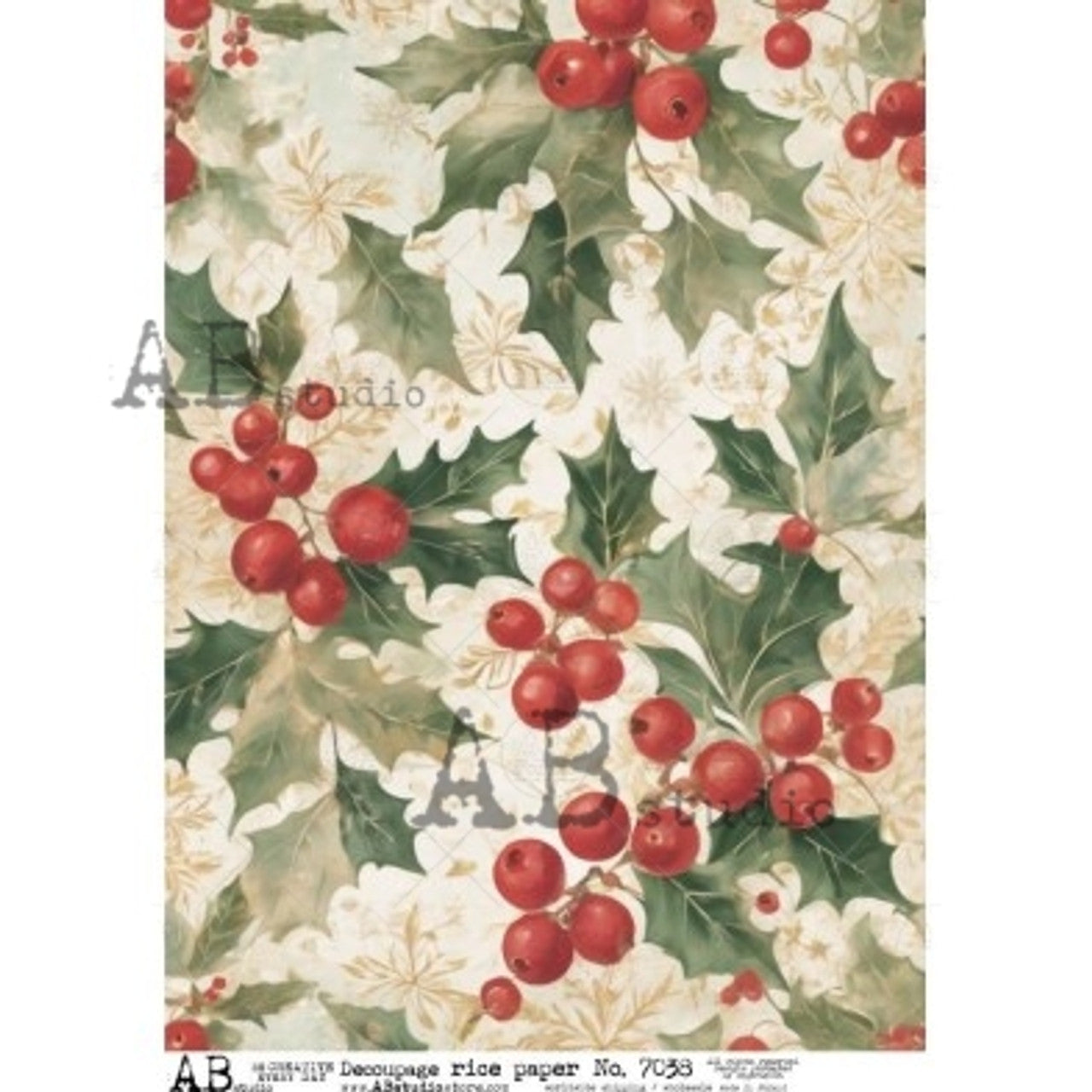 AB Studios - Holly & Red Berries Christmas A4 Rice Paper