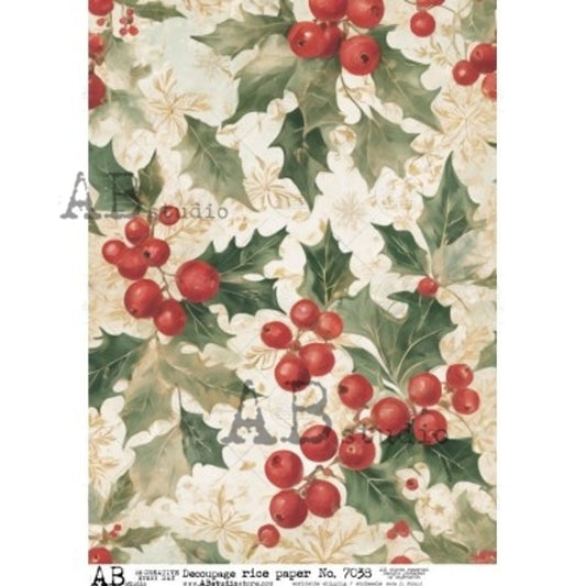 AB Studios - Holly & Red Berries Christmas A4 Rice Paper