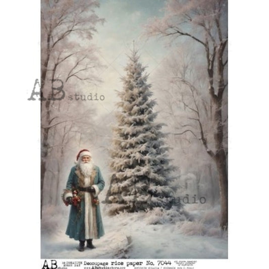 AB Studios - Vintage Santa with Christmas Tree A4 Rice Paper