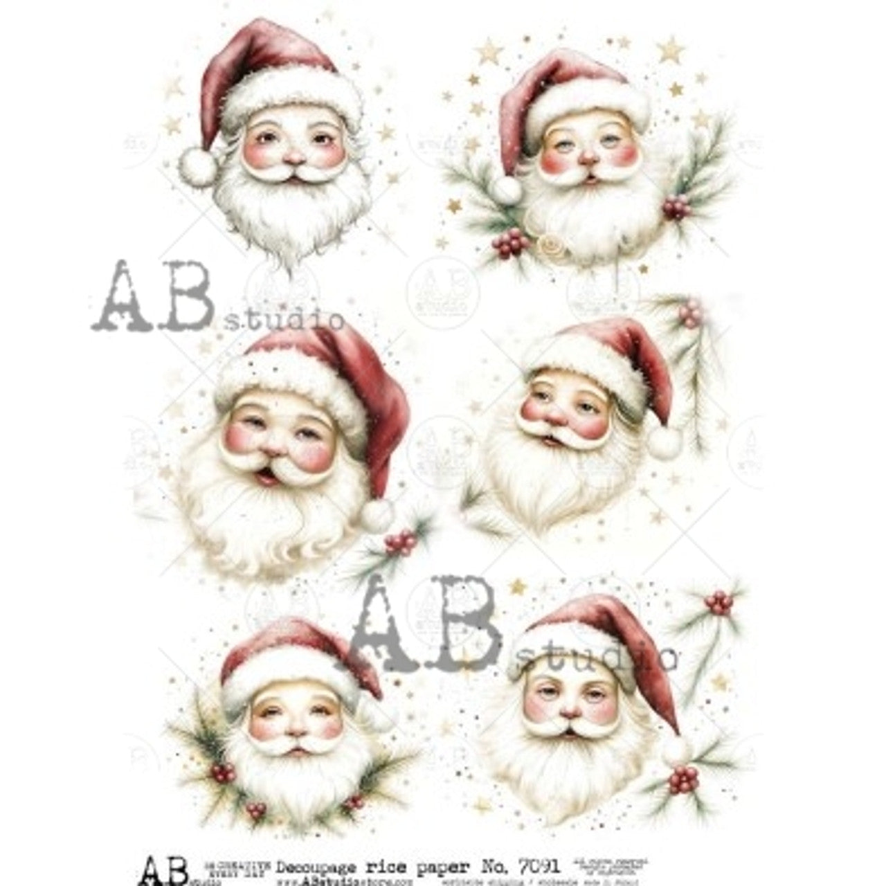 AB Studios - Vintage Santa Faces A4 Rice Paper