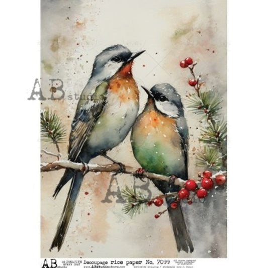 AB Studios - Winter Birds on Branch A4 Rice Paper