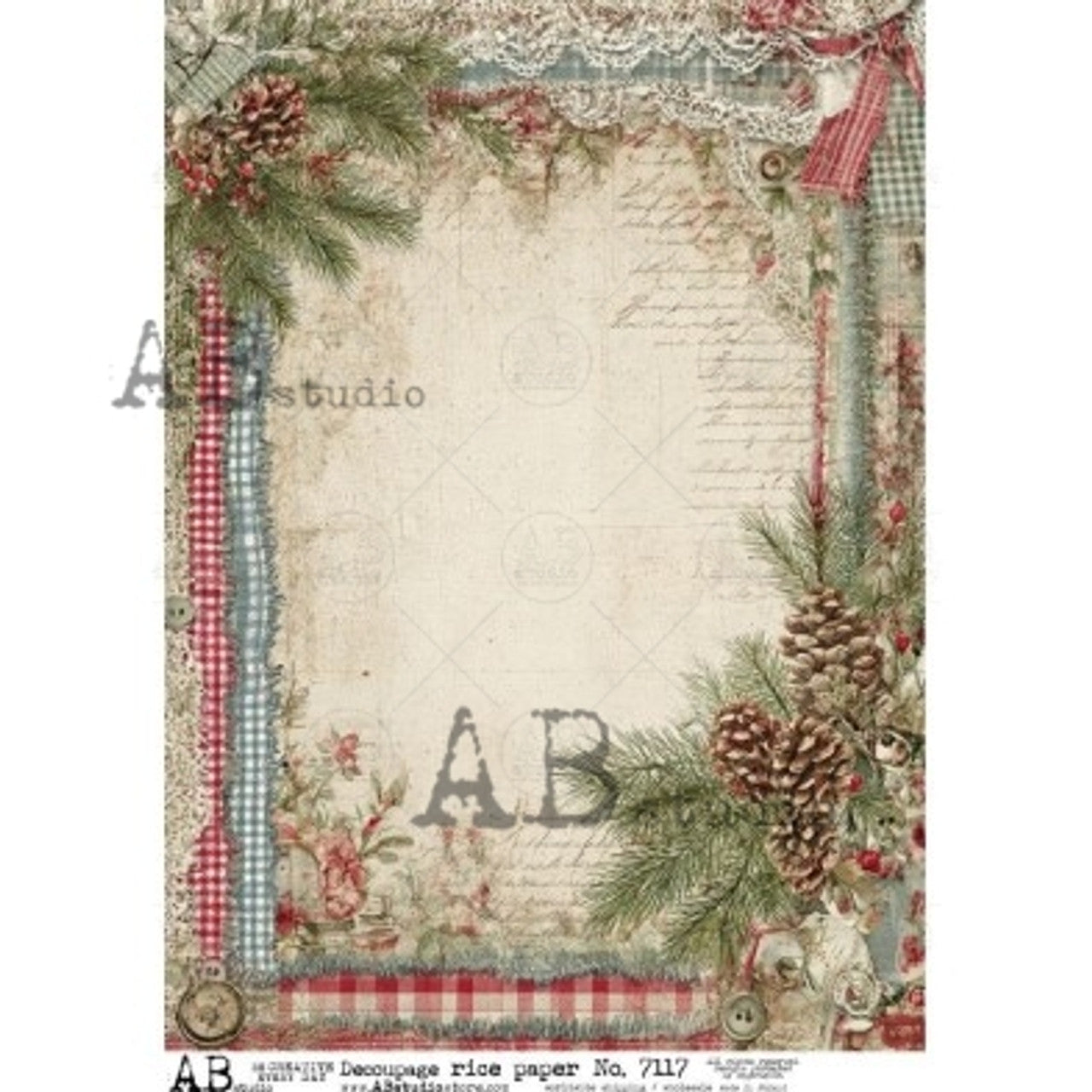 AB Studios - Rustic Christmas Frame A4 Rice Paper