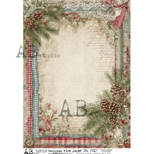 AB Studios - Rustic Christmas Frame A4 Rice Paper
