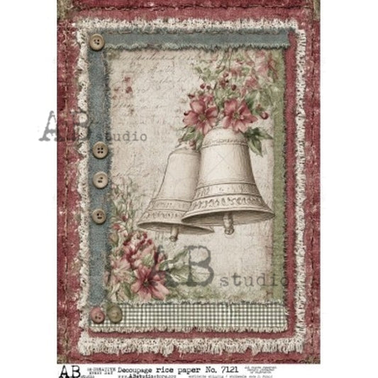 AB Studios - Christmas Bells Vintage Frame A4 Rice Paper
