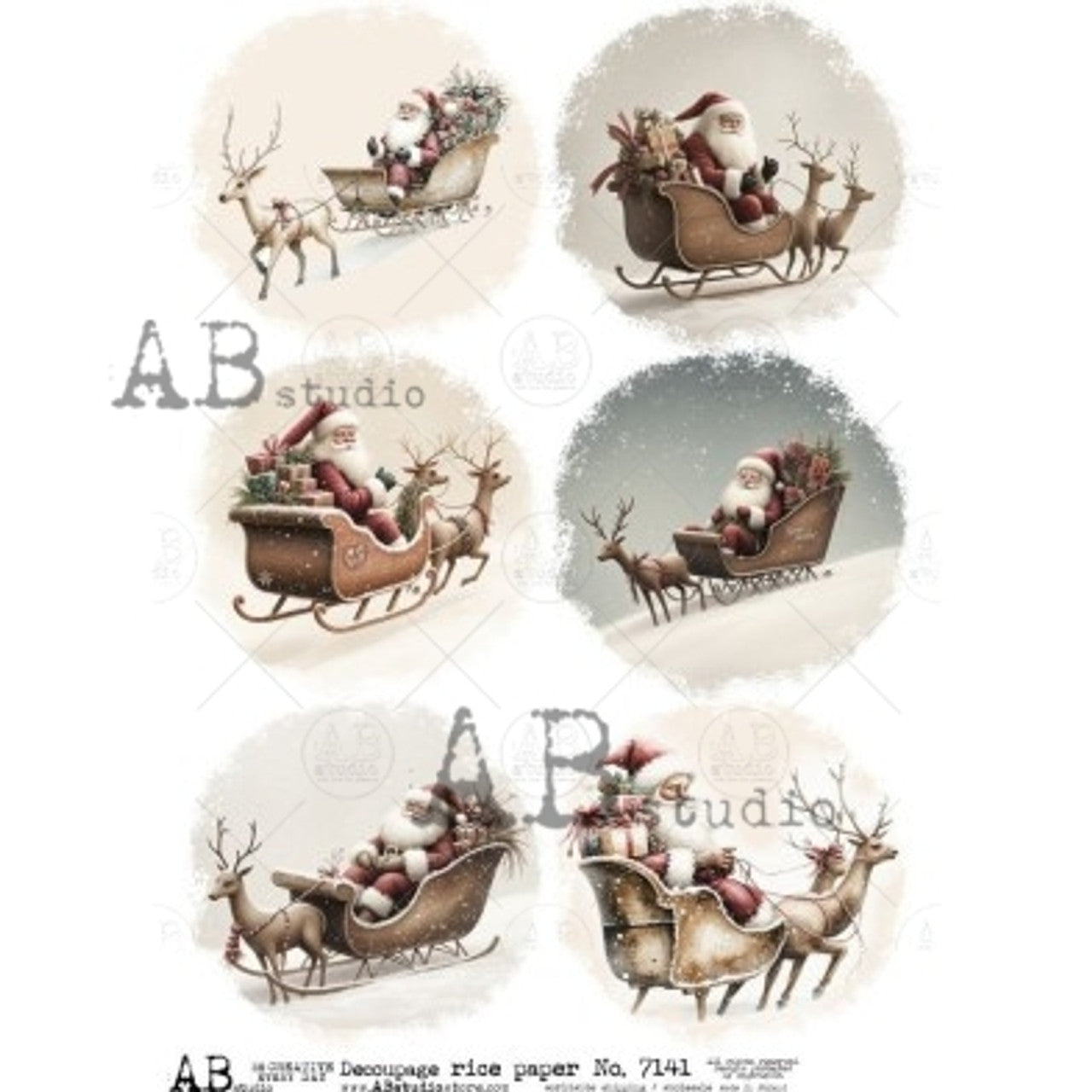 AB Studios - Santa in Sleigh with Reindeer A4 Rice Paper