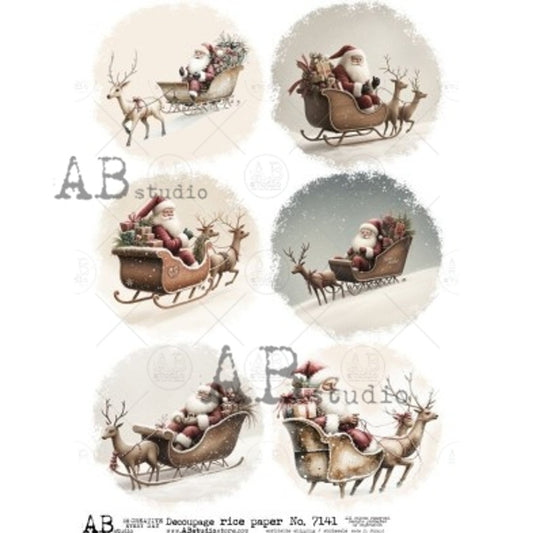 AB Studios - Santa in Sleigh with Reindeer A4 Rice Paper