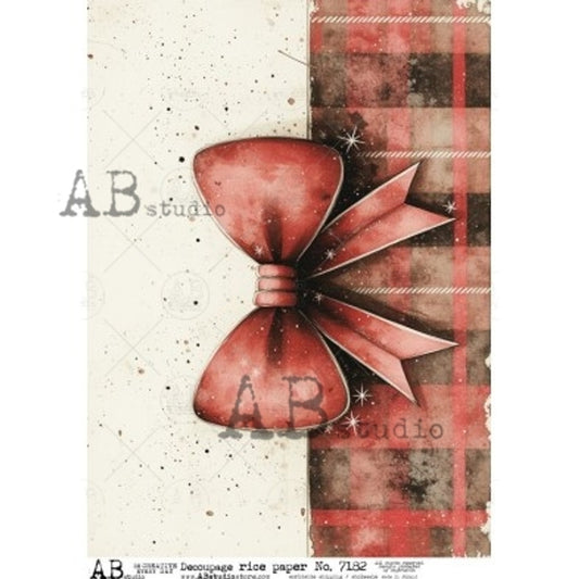 AB Studios - Red Christmas Bow & Plaid A4 Rice Paper