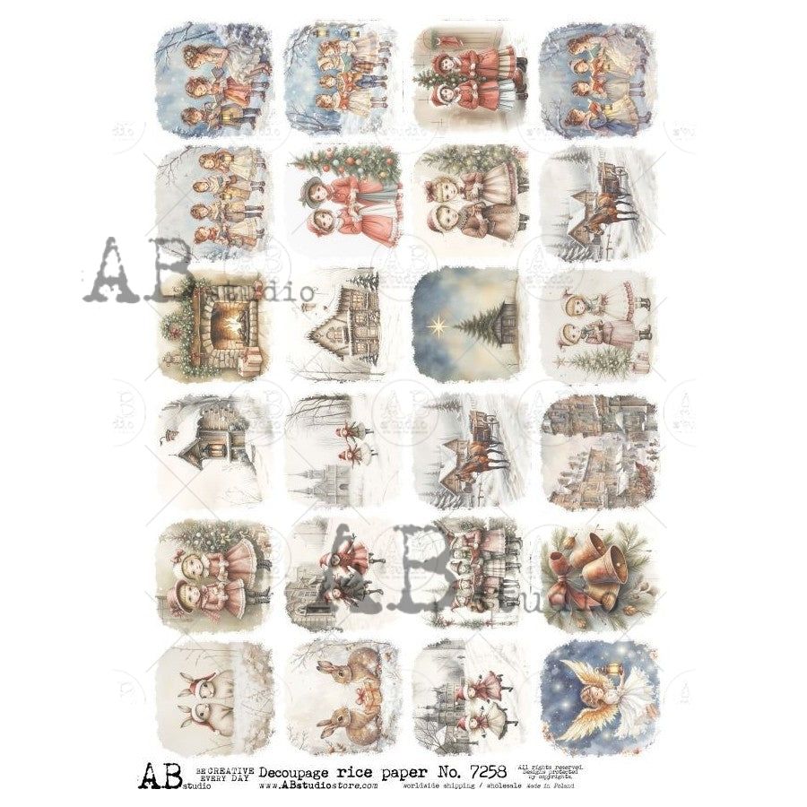 AB Studios - Vintage Christmas Scenes Collection A4 Rice Paper