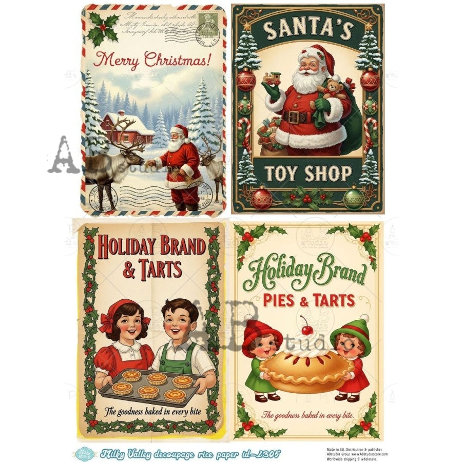 AB Studios - #1305 4 Postcard Christmas Tags A4 Rice Paper