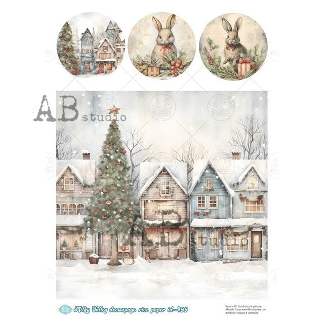 AB Studios Snowy Village Houses Rice Paper A4