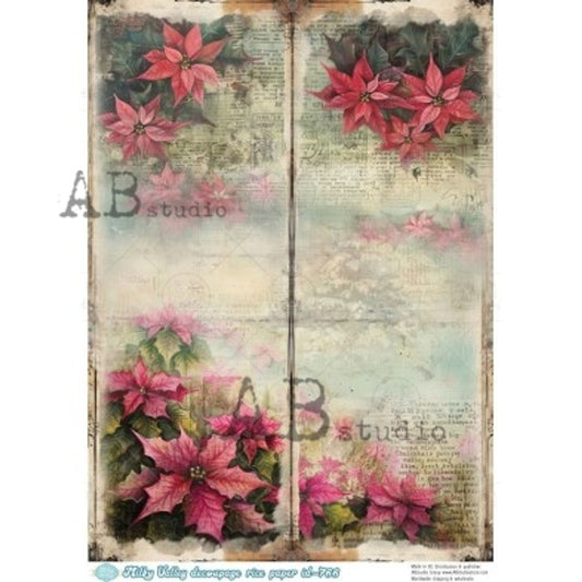 AB Studios - Milky Valley Poinsettia Flowers Vintage A4 Rice Paper