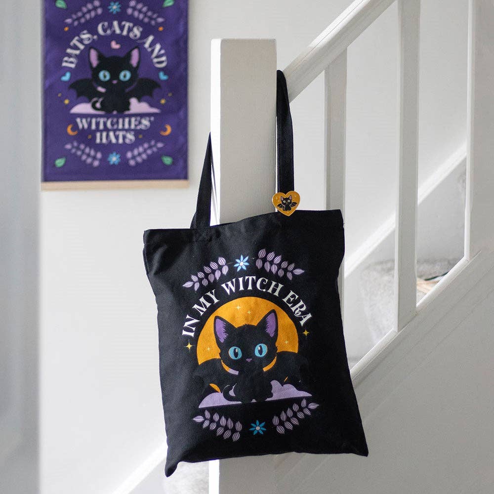 Something Different Wholesale In My Witch Era Bat Cat Polycotton Tote Bag with Enamel Pin
