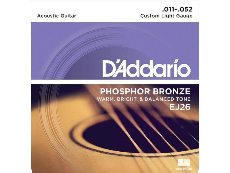 D'addario phosphor bronze .011-.052 custom light acoustic guitar strings EJ26