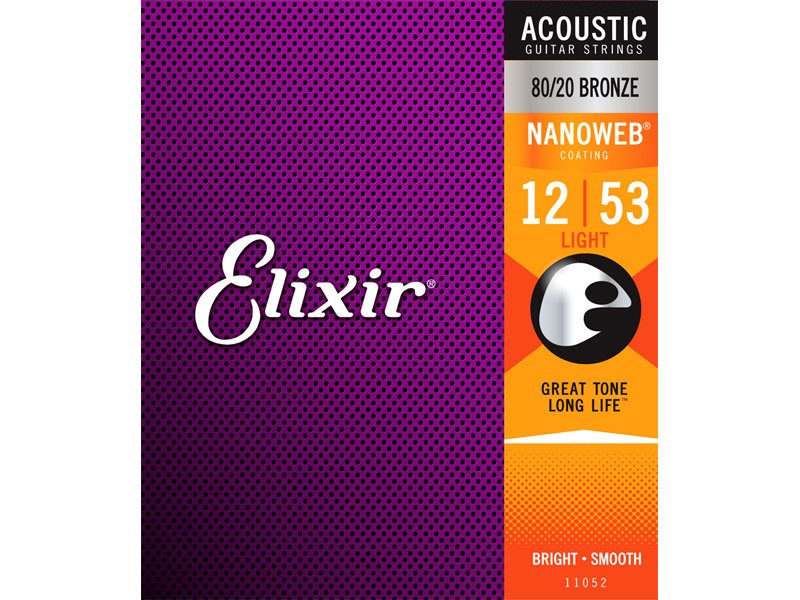 Elixir 80/20 bronze nanoweb .012-.053 light acoustic strings 11052