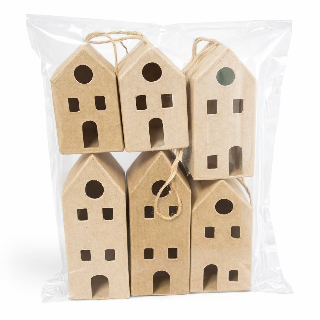 Factory Direct Craft - Premade Paper Mache Italian Village House Ornaments (6pcs)
