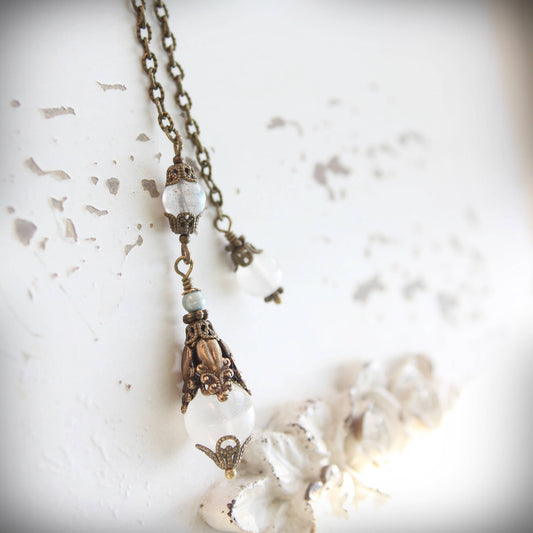 Circa 1890 - Selenite Vintage Style Jewelry Pendulum with Labradorite