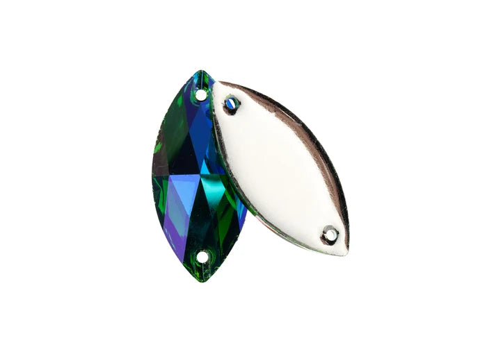 Resin Sew-On Metalico Stone 20pcs Navette 15x32mm Green AB