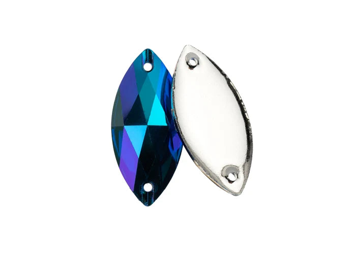 Resin Sew-On Metalico Stone 20pcs Navette 15x32mm Blue AB