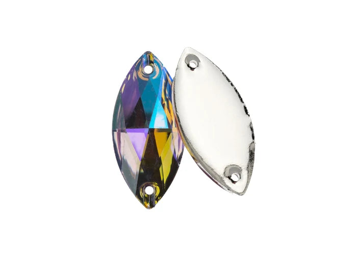Resin Sew-On Metalico Stone 20pcs Navette 15x32mm Light Purple AB