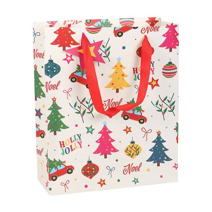 Something Different Wholesale 23cm Medium Colourful Nostalgic Christmas Print Gift Bag