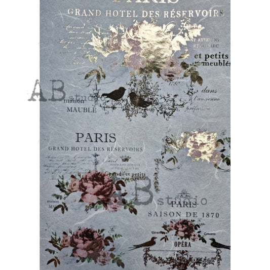 Paris Grand Hotel Gilded Rose Labels  Decoupage A4