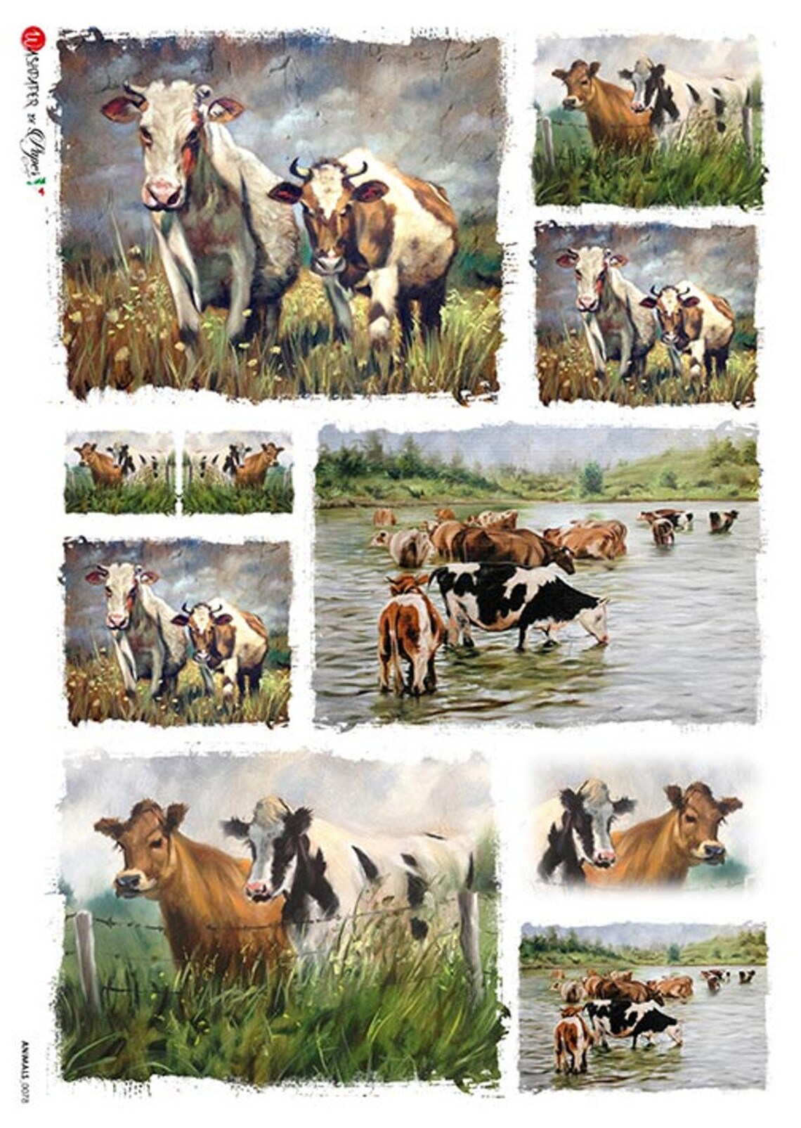 Paper Designs Mini Cow Scenes Rice Paper A4