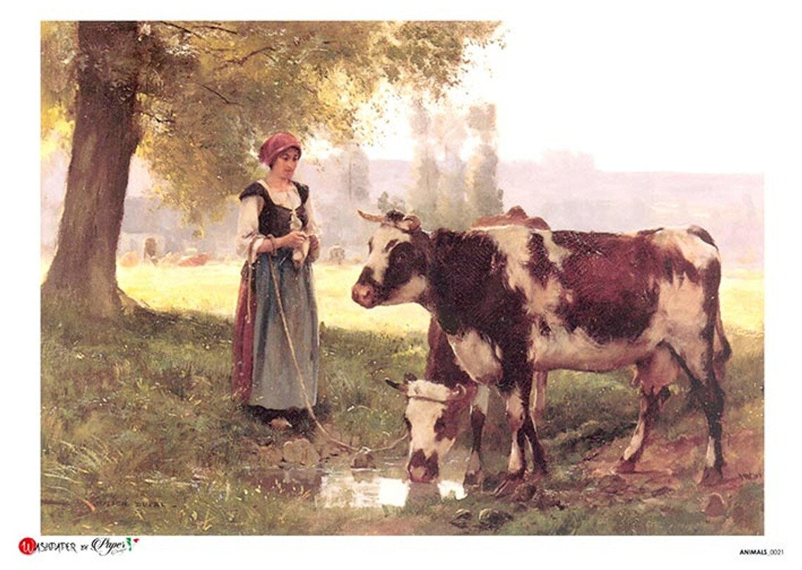 Paper Designs Woman on the Farm with cows Rice Paper A4