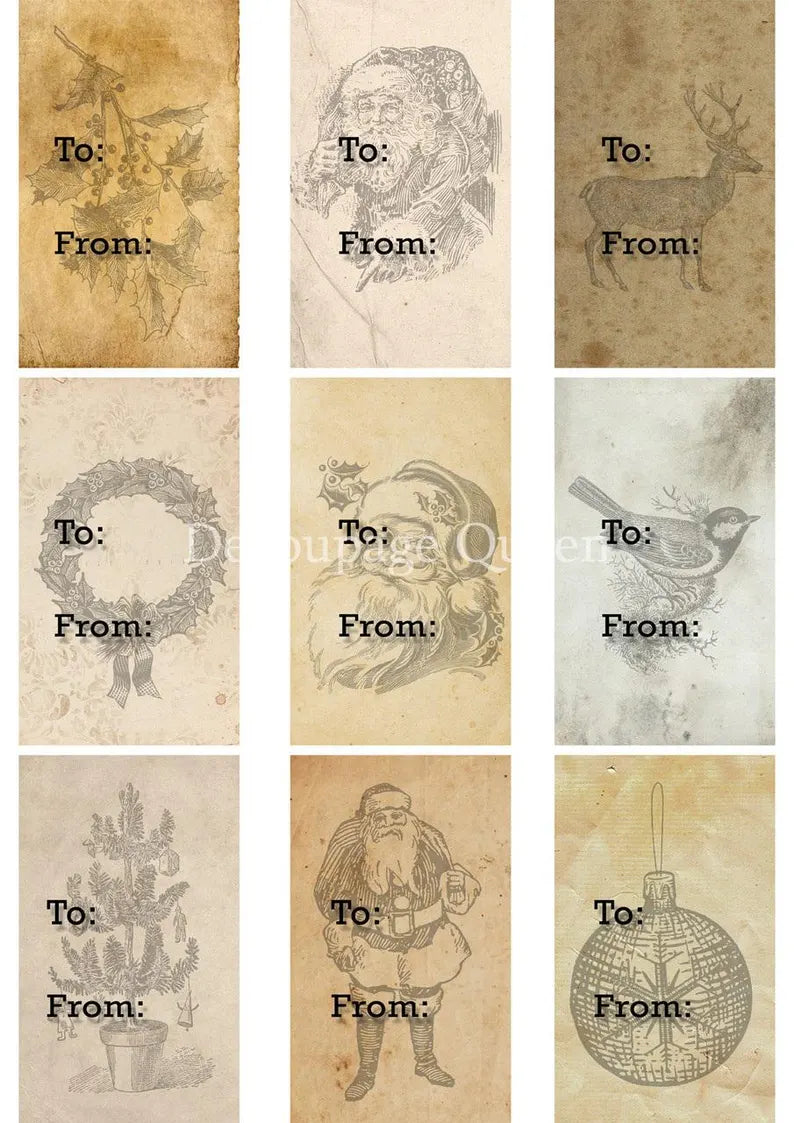 Decoupage Queen Christmas Tags A4